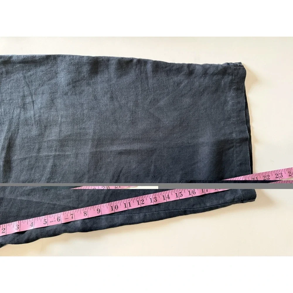 Tahari 100% Linen Pants Wide Leg Black Crop Pull On Beach Lagenlook Classic - Picture 12 of 14